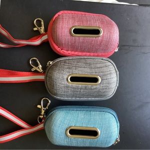 Portable Linen Pet Dog Poop bag Dispenser with poop bags.
